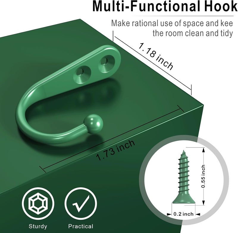 PRIGVOT 15 Pcs Black Wall Mounted Coat Hooks, Hanger Hook with 30 Pieces Screws for Towel, Key, Robe, Scarf, Bag, Cap, Coffee Cup, Mugs（Green） - Image 2